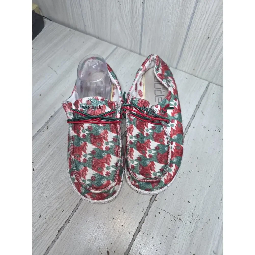 Hey Dude Wendy Funk Winter Wonderland Shoes Christmas Tree Sz 9 Comfort Slip Ons